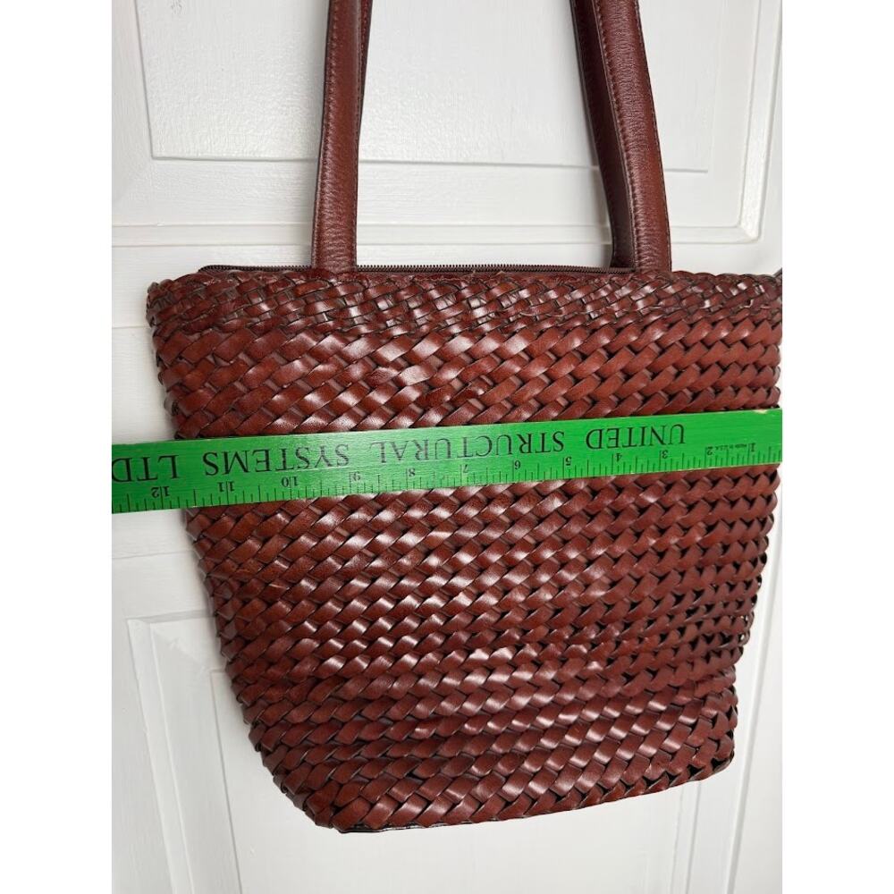 Vintage FOSSIL Brown Woven Leather Tote Handbag Basket Weave Shoulder Bag - Picture 10 of 13